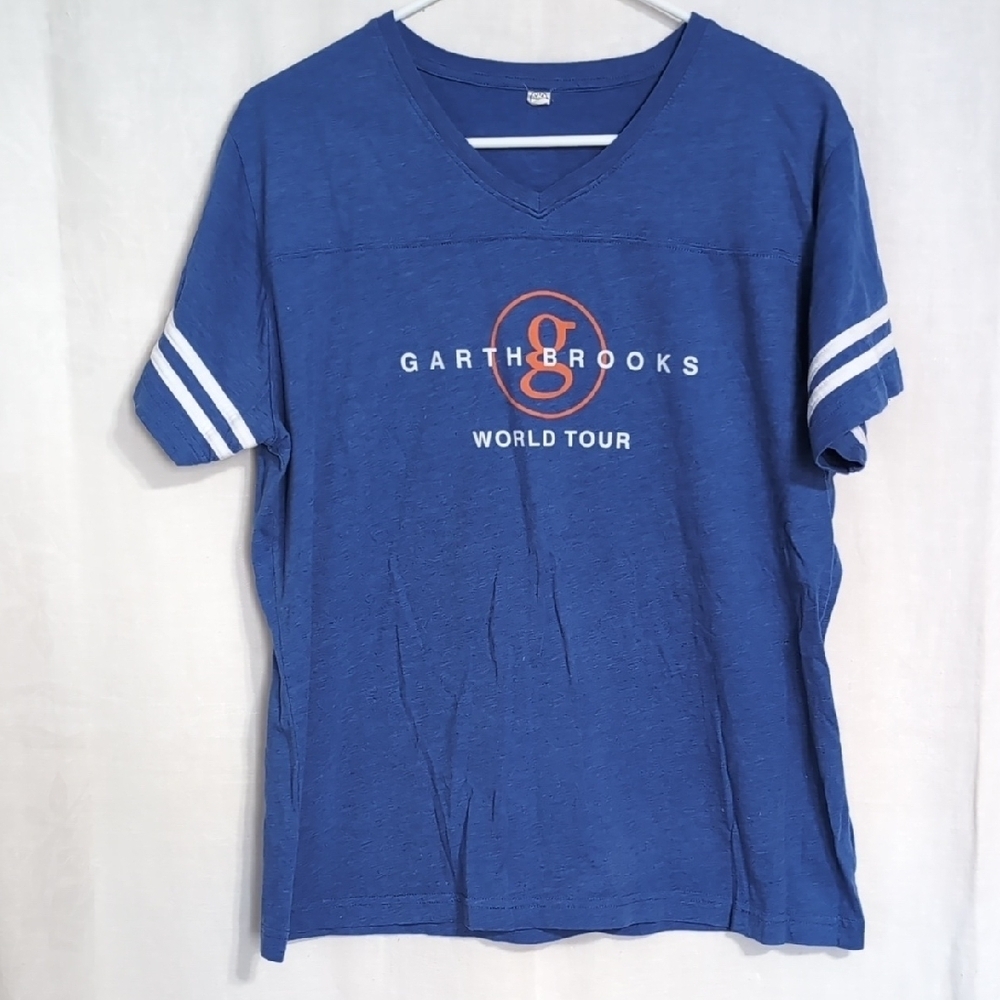 Garth Brooks Blue Vneck Baseball Style #7 Concert Tee Size Extra Large